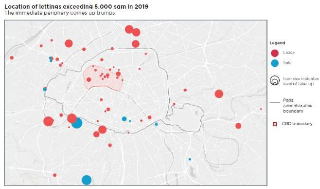 Graph Breakdown of take-up in the Ile-de-France region by geographical and surface area