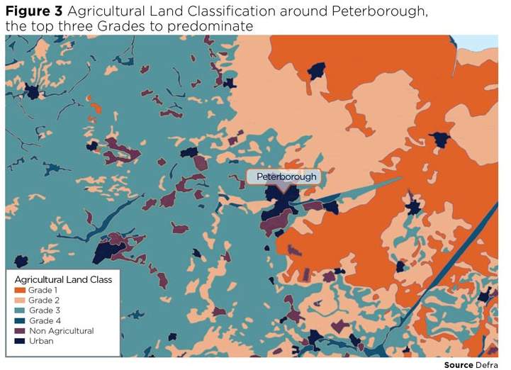 Agricultural Land Classification around Peterborough, the top three Grades to predominate