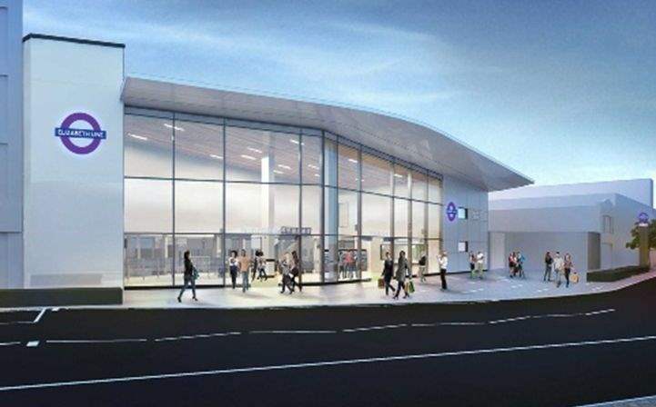 A CGI image of the new station entrance of Ilford station which will be a stop on the Elizabeth Line